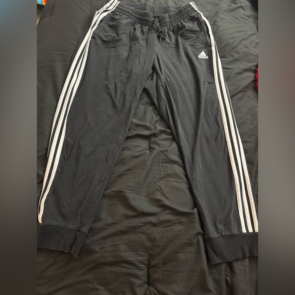 Adidas Women Black Joggers with White Stripes